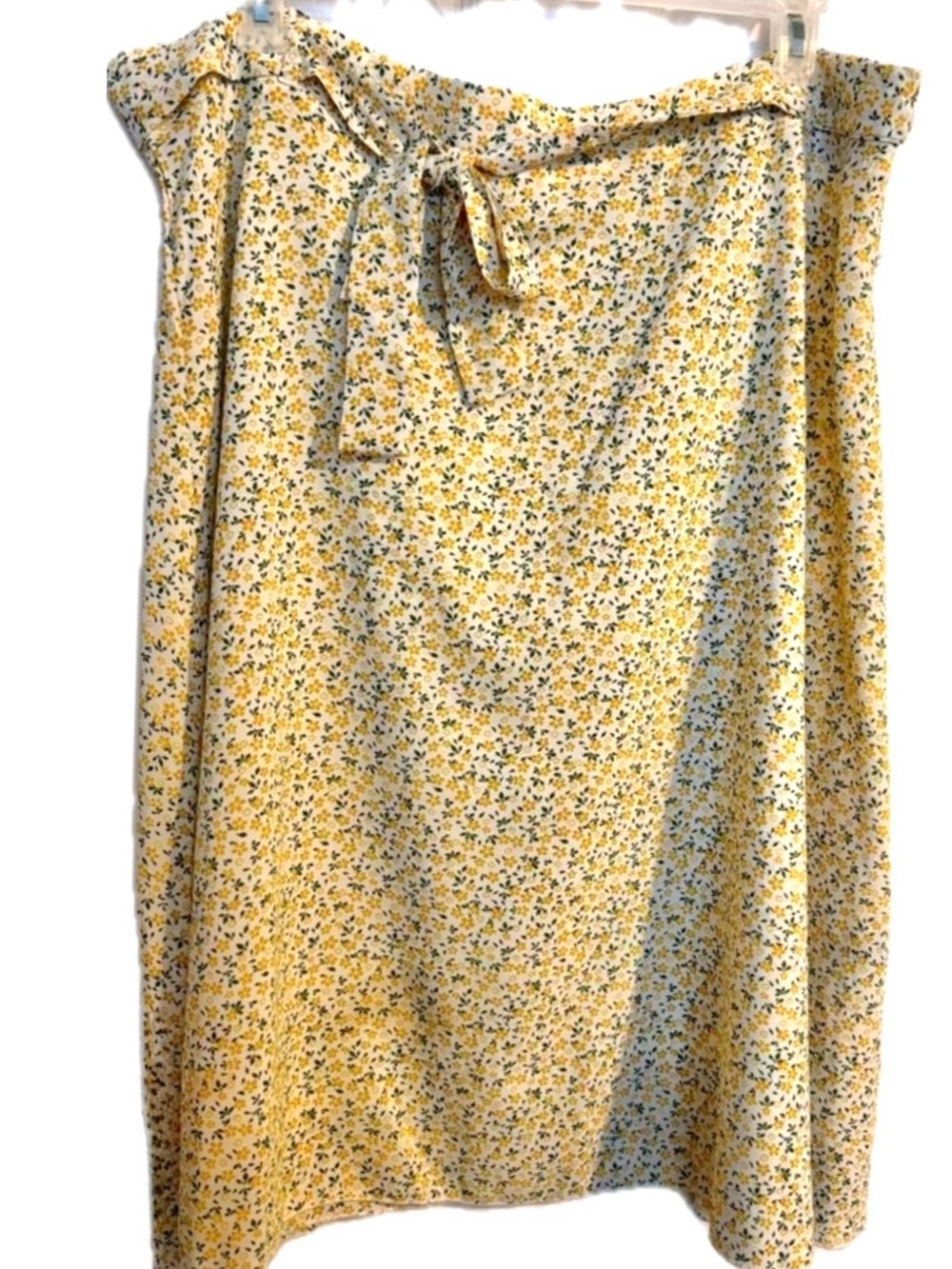Yellow & Green Ditsy Floral Skirt 4X/US 22 Breezy Flowy w/Tie Belt SHEIN